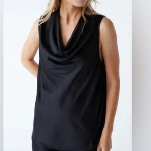 Michael Stars Eve Black Satin Halter Cowl, Sz M